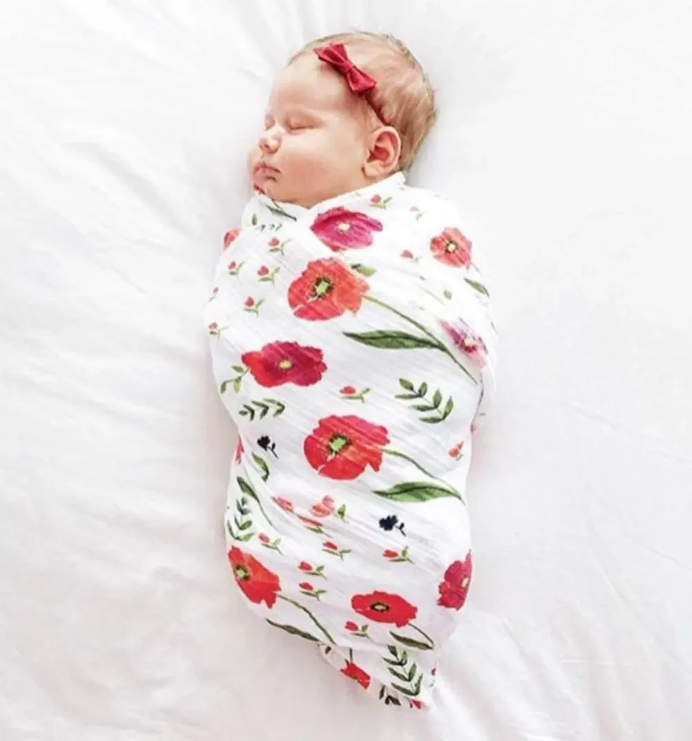 little unicorn Cotton Muslin Swaddle in SUMMER POPPY